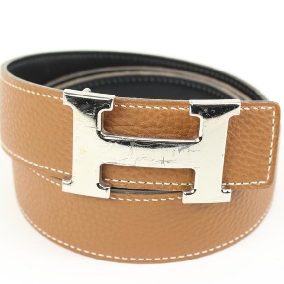 Hermès Size 85 Brown x Black x Silver 32mm Reversible H Logo Belt Kit 74h418s - Picture 1 of 12